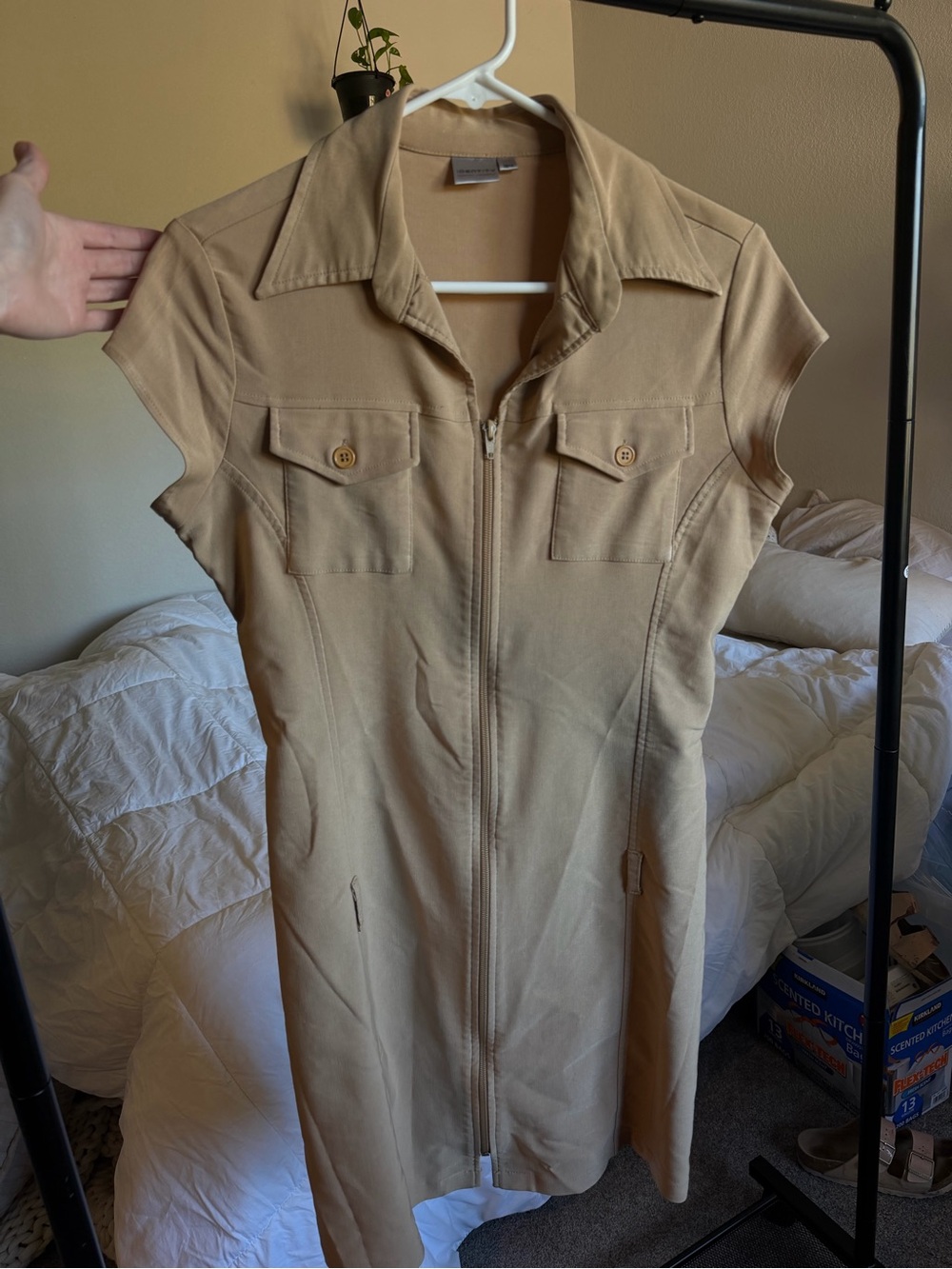 Sleeveless Zip-Front Midi Dress in Tan